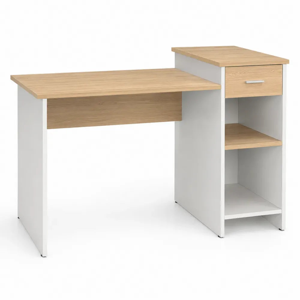 Schreibtisch mit Regal und Schublade 120 x 60 x 88 cm melaminbeschichtete Spanplatte rechteckig Eiche hell Weiß
