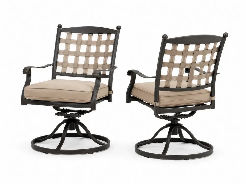 Gartenstühle 2er Set drehbar mit Armlehnen pulverbeschichteter Stahl Polyestergurt beige schwarz 62 x 68 x 91 cm