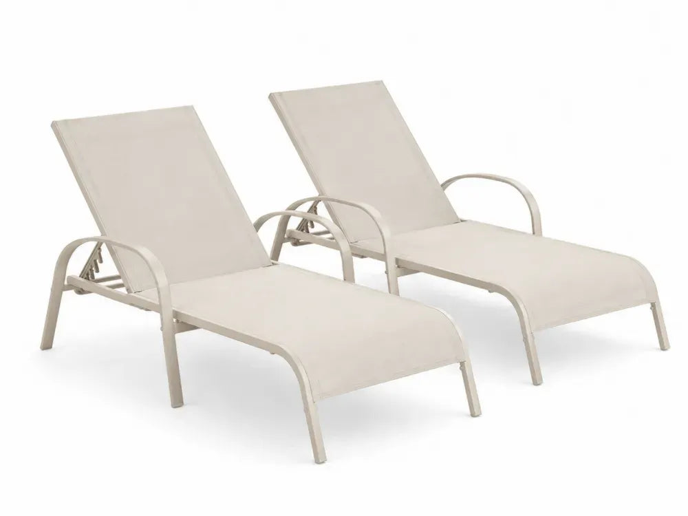 Gartenliegen 2er Set mit Armlehnen und verstellbarer Rückenlehne Aluminium Textilene beige cremeweiß 175 x 65 x 95 cm