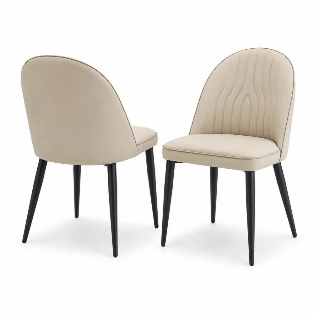 Esszimmerstühle 2er Set Polsterstühle mit abgerundeter Rückenlehne PU Kunstleder Stahl beige schwarz 47 x 55 x 86 cm