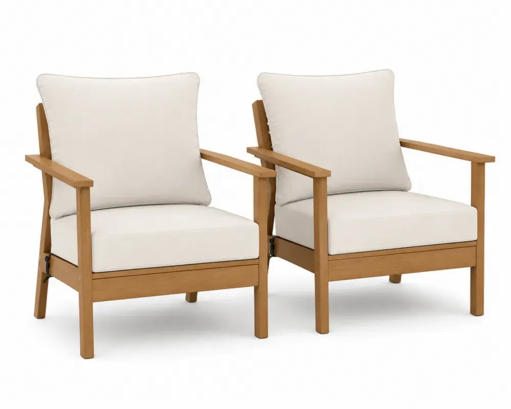 Gartenstühle 2er Set mit Armlehnen und Auflagen rechteckig Akazien Massivholz Polyester Naturfarben Creme 72 x 78 x 82 cm