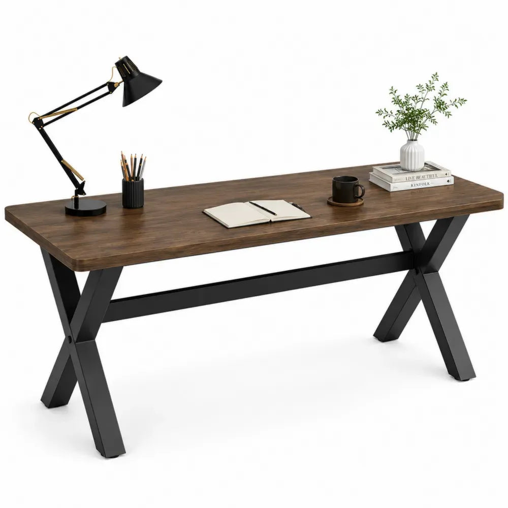 Schreibtisch 160 x 60 x 75 cm melaminbeschichtete Spanplatte Stahlgestell rechteckig Walnussbraun Schwarz