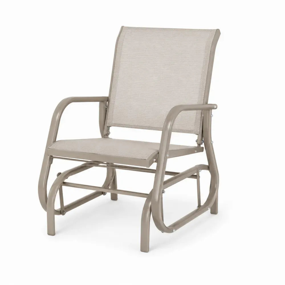 Gartenschaukelstuhl mit Armlehnen rechteckige Sitzfläche Stahlrohr PVC-beschichtetes Polyester Beige Taupe 85 x 67 x 96 cm