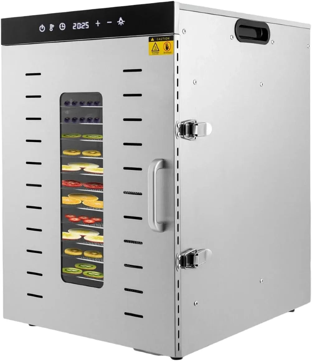 Wäschetrockner, 1500 W, 30 bis 90 °C, Dörrautomat 16-Lagen 24h, Timer, Edelstahl