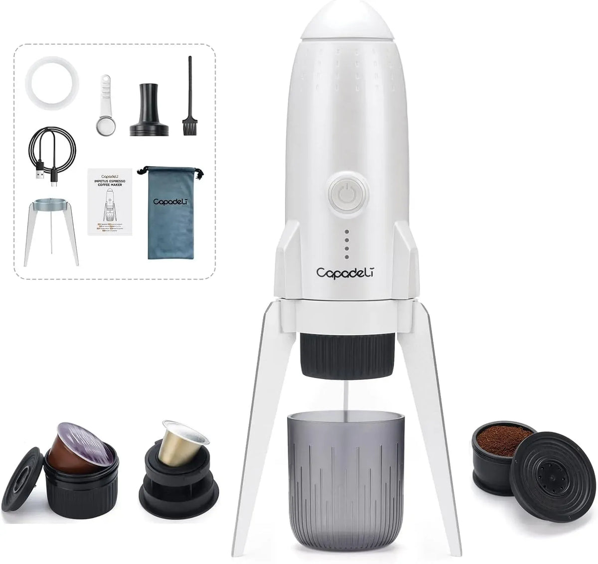 Espressomaschine, RECAFIMIL 3-in-1-elektrische, tragbar, USB, Camping, Weiß, Camping-Kaffeemaschine