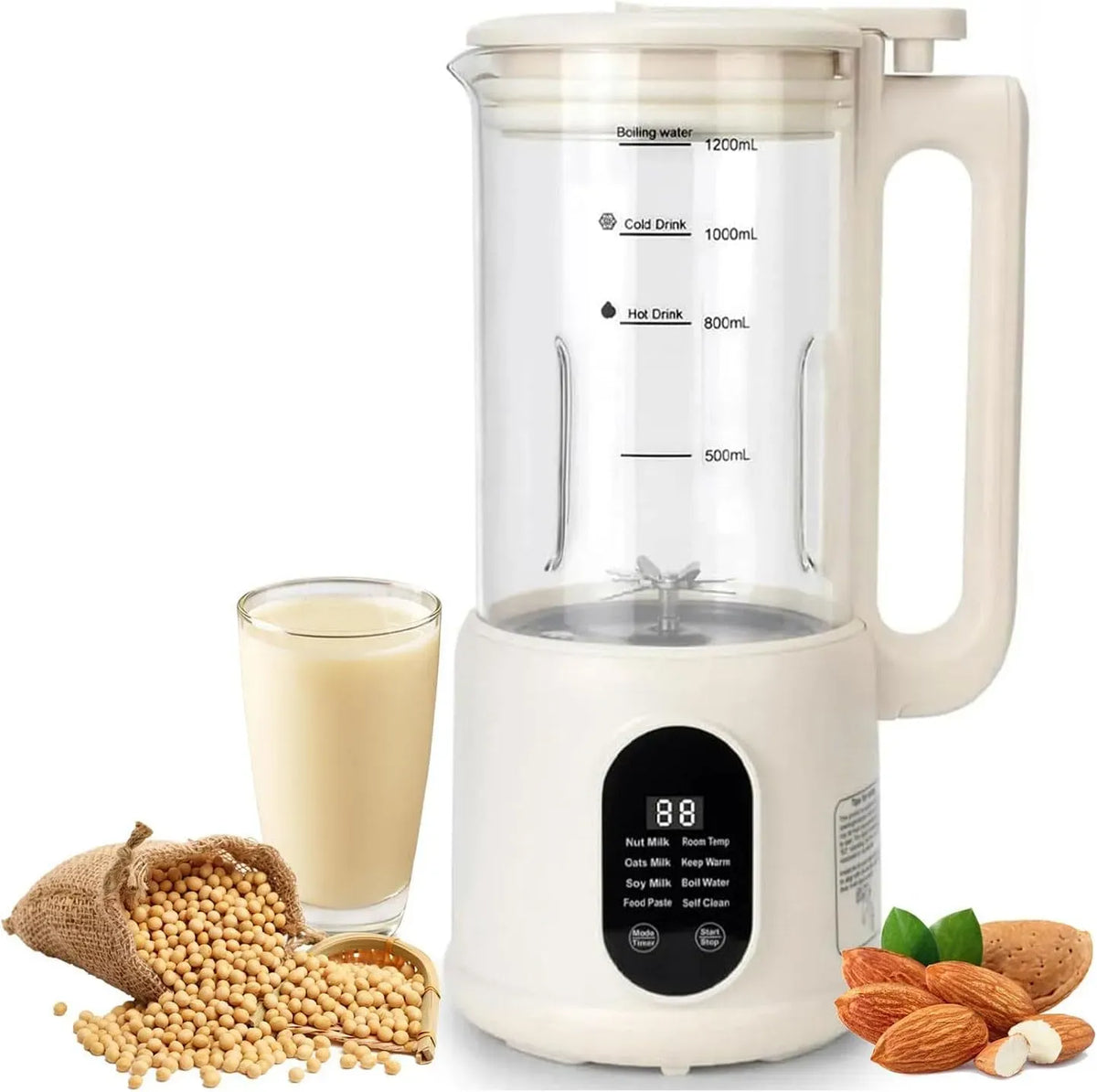 8-in-1-Nussmilchmaschine 12-Stunden-Timer in-1-Nussmilchmaschine, 600 ml, Warmhaltefunktion, Wärmefunktion, für Zuhause und Küche, Sojamilchbereiter