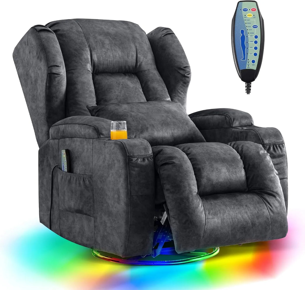 Relax- und Massagesessel, USB, Grau, Kinosessel mit USB/LED/TYP C, bis 150 kg