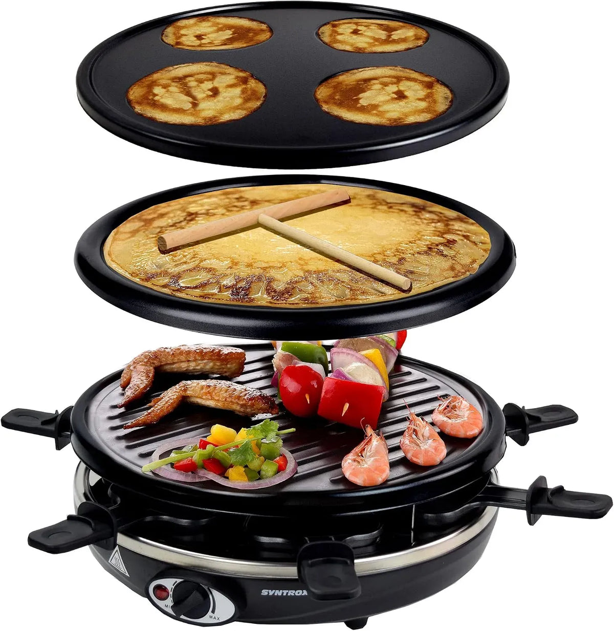 Gerätezubehör 1300Watt, 1300 W, Grill, Antihaftbeschichtung, Schwarz, Syntrox Germany Raclette-Grill Baselrax mit Wechselplatten
