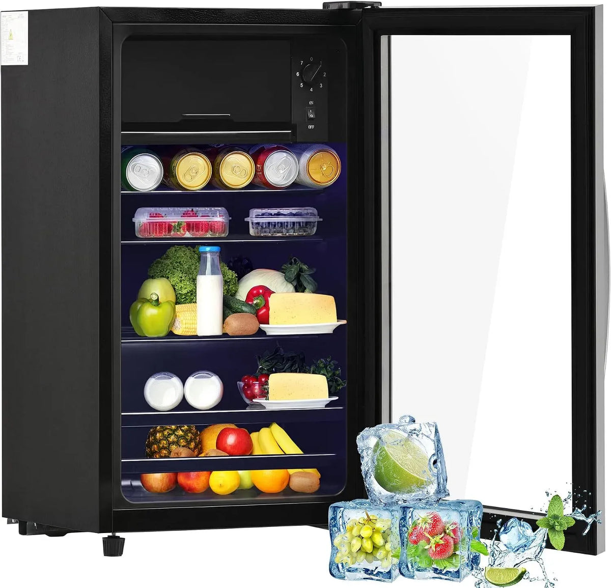 Gefrierschrank, 76 L, Merax 6L-Gefrierschrank, freistehend, Gefrierfach, Restaurant, leise, Tiefkühlschrank, Schwarz, LED-Licht