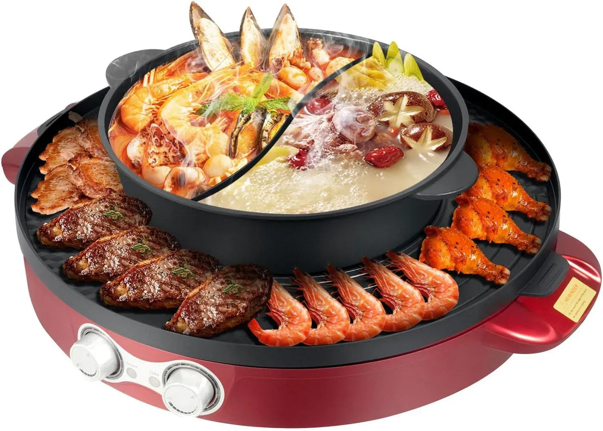 Kochgeschirr, 17,32 Zoll, Antihaftbeschichtung, Grill, 17,32 ZollHot Pot mit Grill