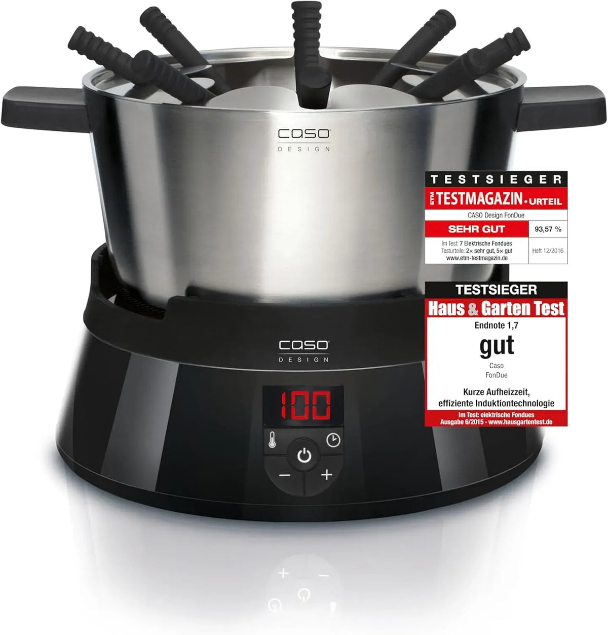 Caso FonDue, 60 bis 240 °C, 2 Temperaturzonen, Wärmefunktion, für 8 Personen