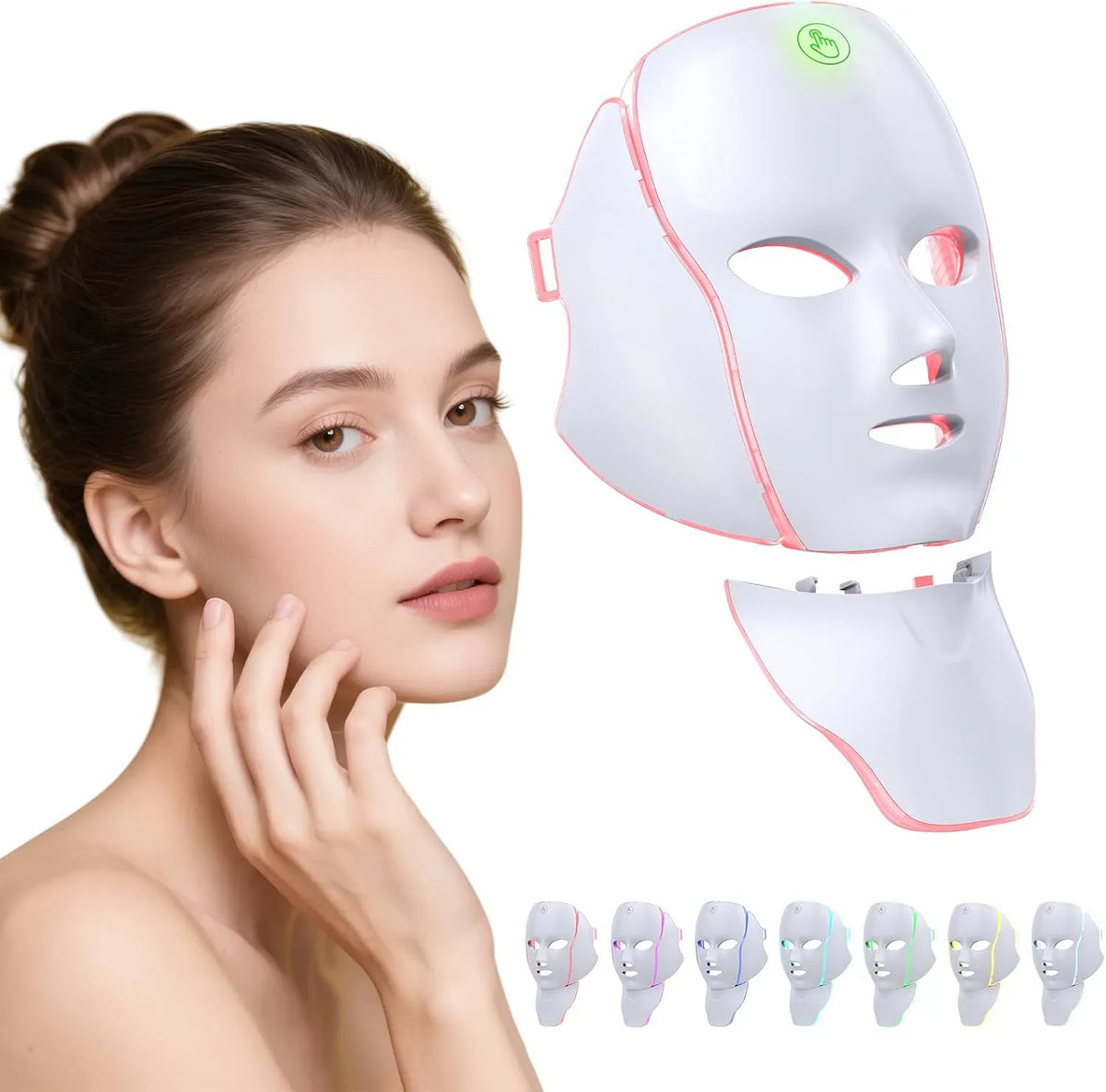 Rotlicht-Therapie-Maske für Gesicht, schnurlose LED-Gesichtsmaske und Halsmaske, für wiederaufladbar für Zuhause, 7 benutzerdefinierte Modi mit, USB
