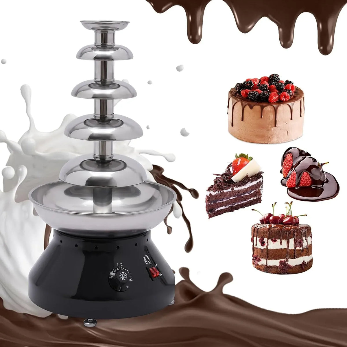 Schokoladenbrunnenmaschine, Schokoladenfondue, 230 W, 30 bis 110 °C, 3000 ml, Warmhaltefunktion, Grill, Wärmefunktion, Schwarz, für Käse, OUKANING