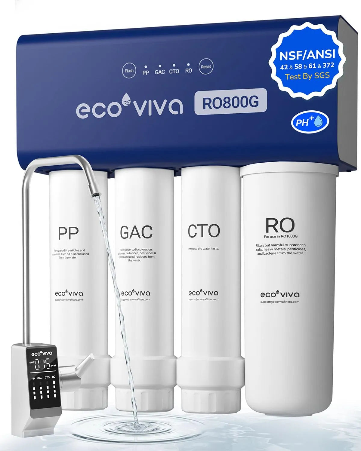 Küchenarmatur, Ecoviva ANSI 58 RO800G, 3:1 Abwasser, Reduziert TDS, NSF/ Standard