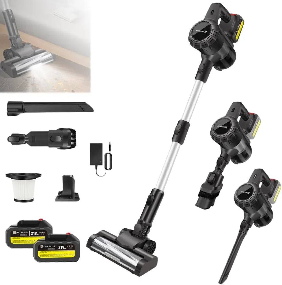 Staubsauger, 500 W, Qimu 45Min, leise, elektrisches Staubsauggerät, Akku Staubsauger 500W 45000Pa Akkustaubsauger Kabellos mit Licht