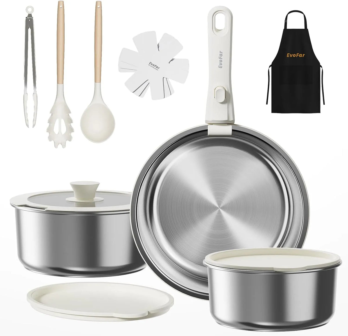 Geschirrspüler, 24 cm, Spülmaschine, Edelstahl, Edelstahl Topfsets Pfannenset 14 Tlg ohne Beschichtung, 18/20 cm Töpfe, abnehmbarem Griff, stapelbar