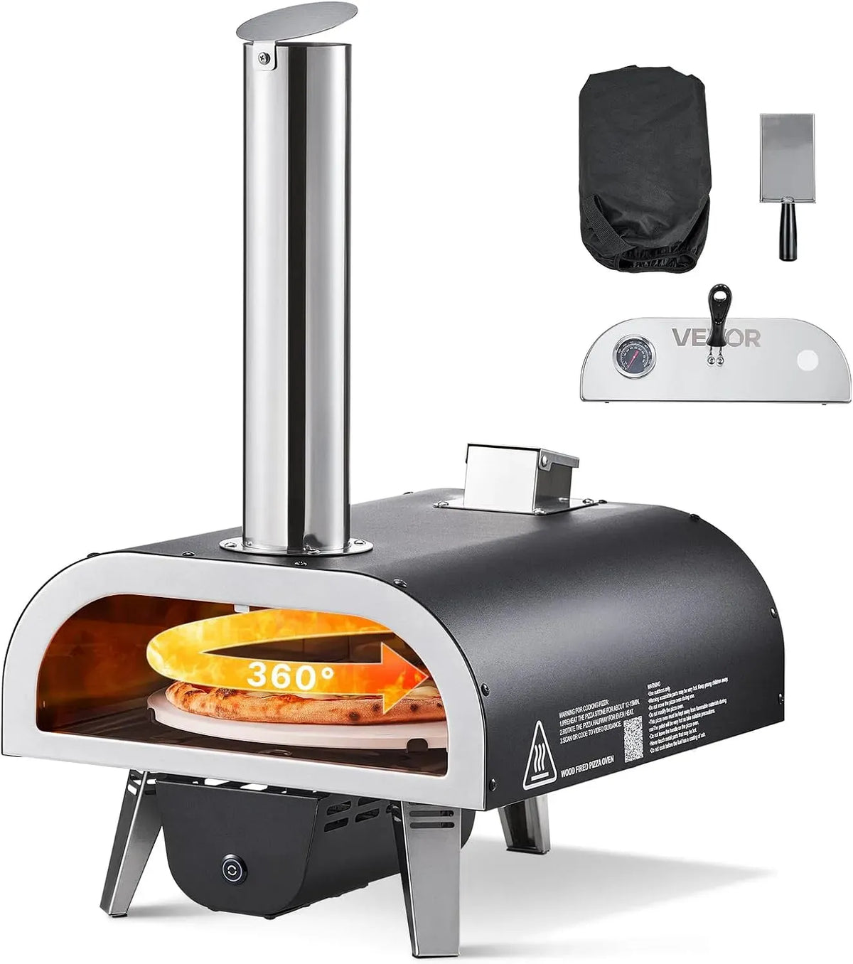 VEVOR Elektrischer Pizzaofen, 12 Zoll, tragbar, Outdoor, Camping, 304,8 mm