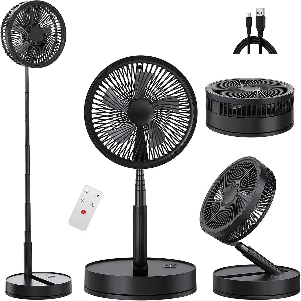 Ventilator, 21,8 cm, tragbar, USB, leise, 8000 mAh, faltbar, wiederaufladbar, USB-Akku