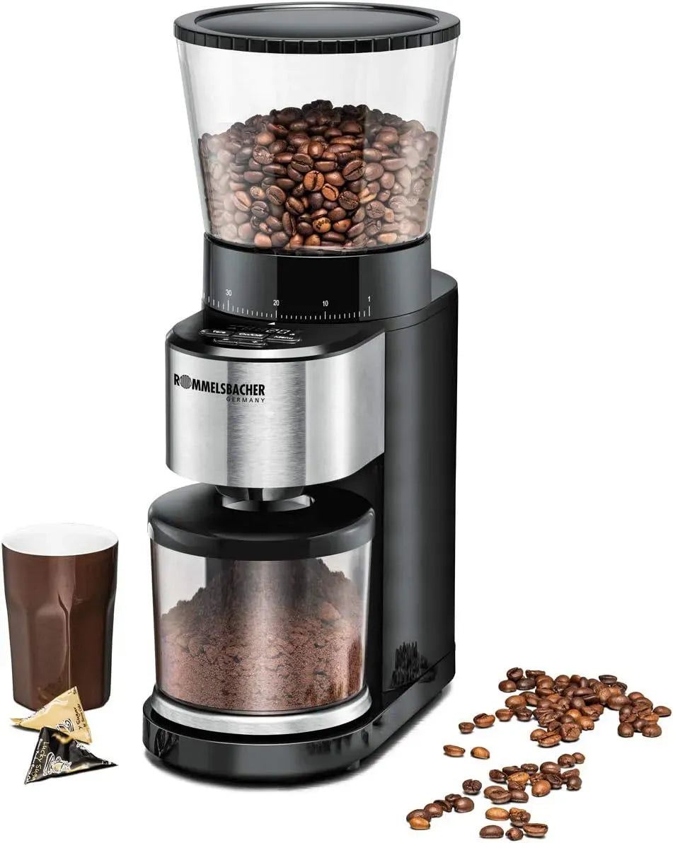 Rommelsbacher EKM 500 Präzisions-Waage, Kaffeemühle, Kaffeebohnenmühle, Edelstahl, 39 Stufen, Schwarz, für Siebträger