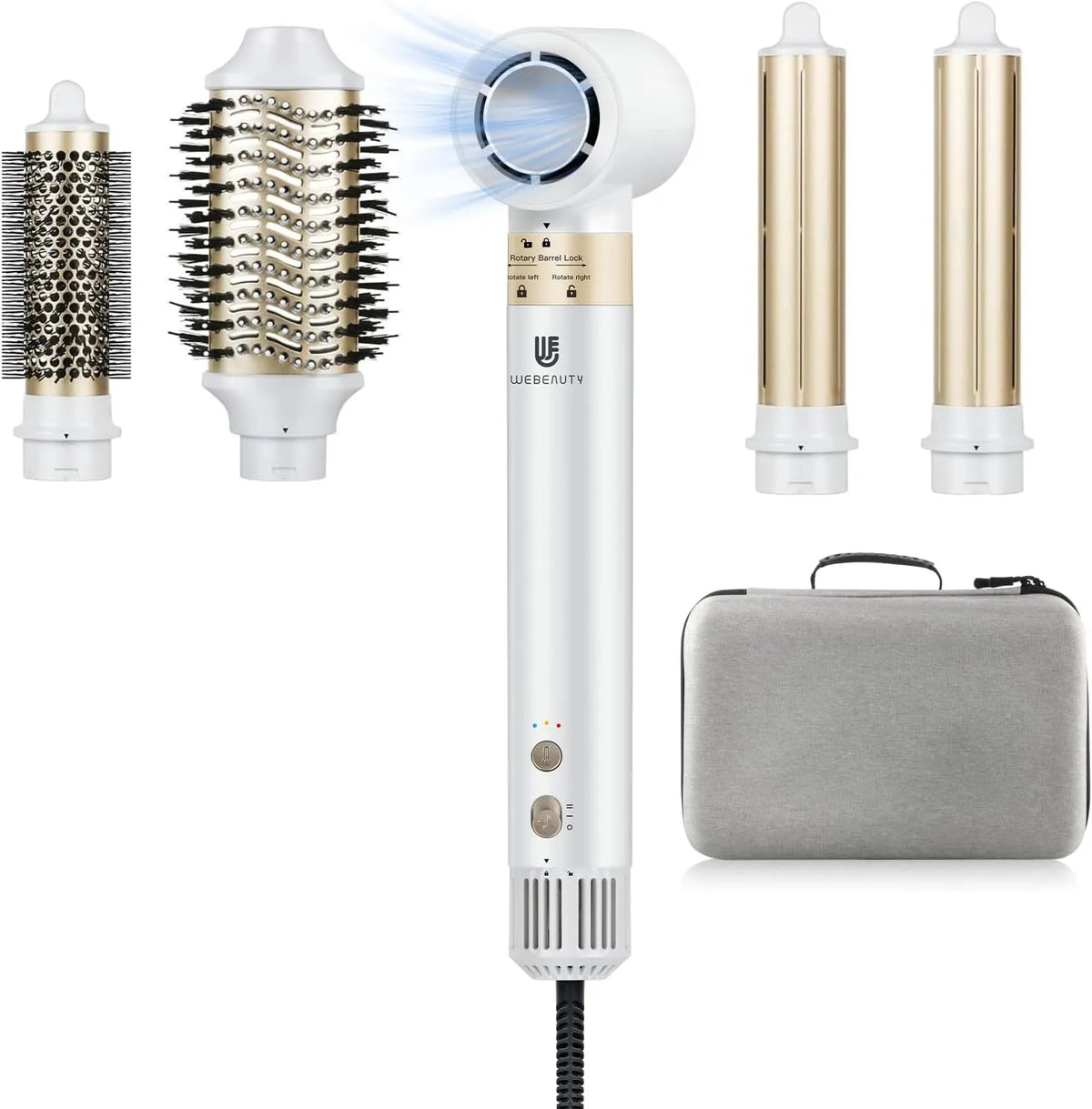 30M/S Föhn, 30 M, Weiß, webeauty 6 in 1 Airstyler, Hochgeschwindigkeit Föhn mit Föhnbürste-Weiß