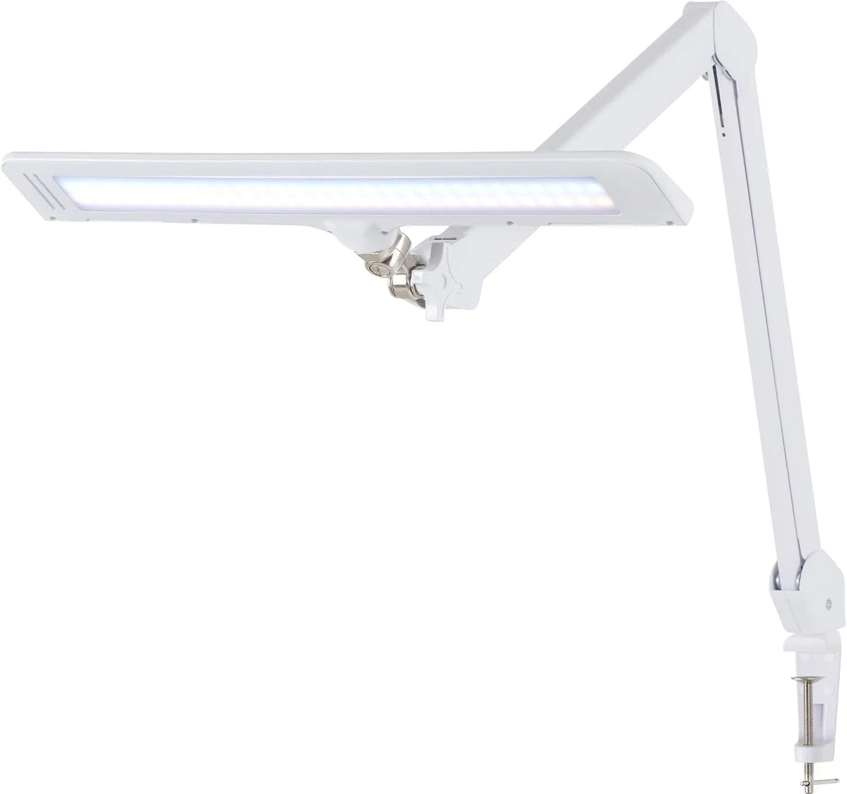 Monitor, Showlite AL-6012, Weiß, Dimmbare LED Schreibtischlampe für Büro oder Werkstatt, Klemmbare Tageslichtlampe mit Kugelgelenk