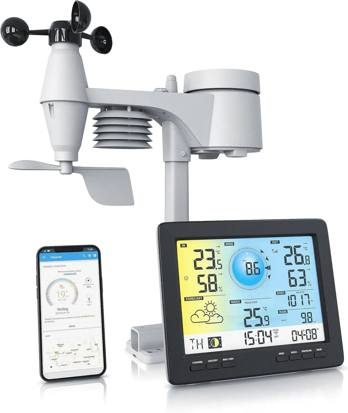Wetterstation, Außensensor, Regensensor, Windmesser, Funkwetterstation, WLAN, LCD-Display