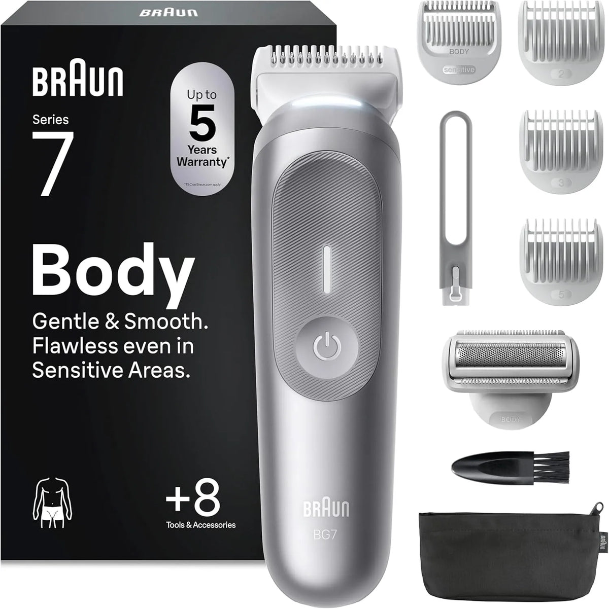 Braun Series 7 BG7555 Gerätezubehör, IP65, Grau, Körperhaartrimmer mit 100 Min, BG 555
