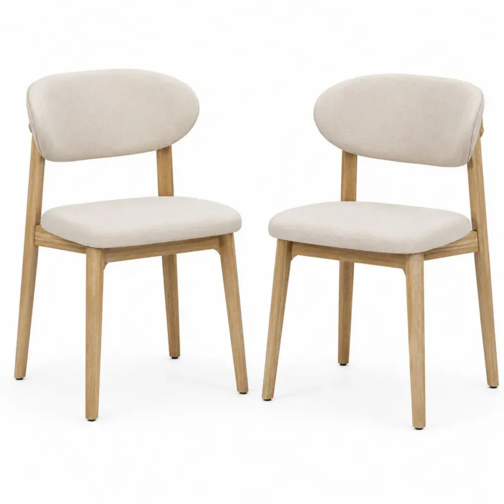 Esszimmerstühle 2er Set Polsterstühle ohne Armlehnen Kautschukholz Polyestergewebe Naturholz Cremeweiß 50 x 54 x 80 cm