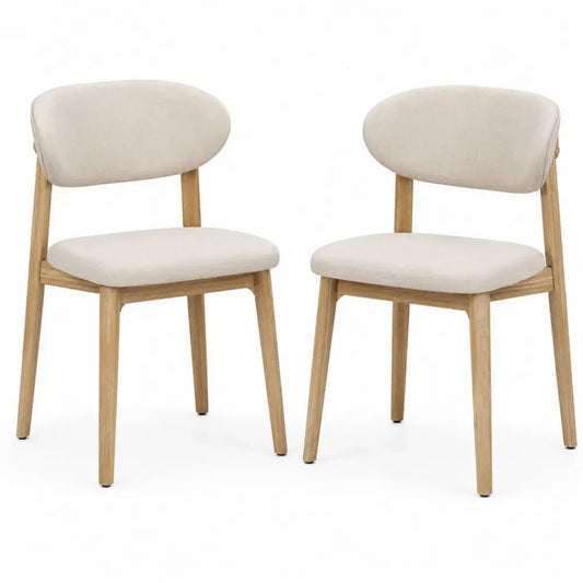 Esszimmerstühle 2er Set Polsterstühle ohne Armlehnen Kautschukholz Polyestergewebe Naturholz Cremeweiß 50 x 54 x 80 cm