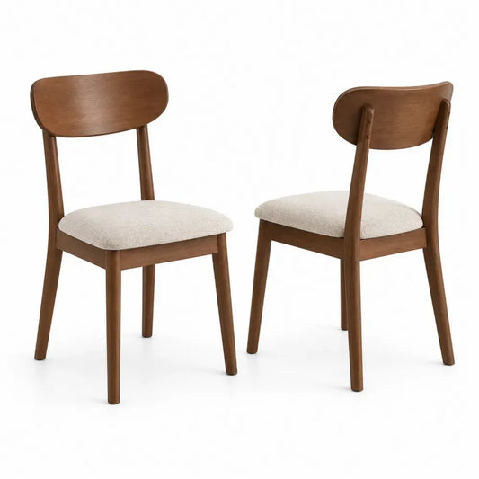 Esszimmerstühle 2er Set Polsterstühle ohne Armlehnen Kautschukholz Polyestergewebe Braun Beige 45 x 52 x 80 cm