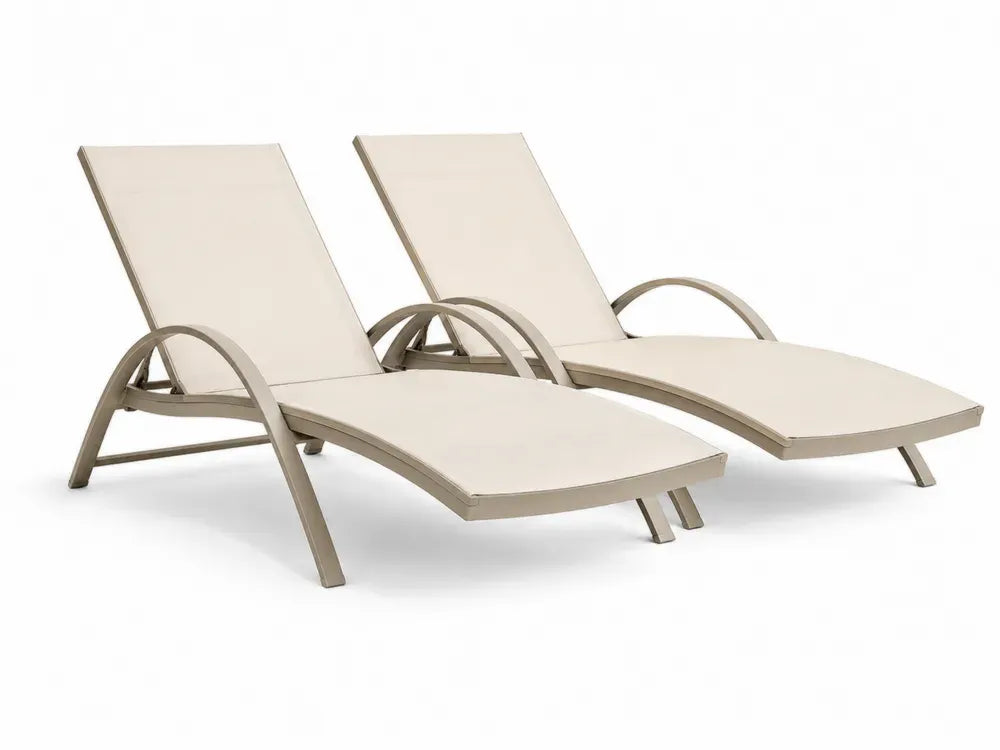 Sonnenliegen 2er Set verstellbar je 198 x 65 x 88 cm Aluminium PVC-beschichtetes Polyestergewebe Beige Taupe