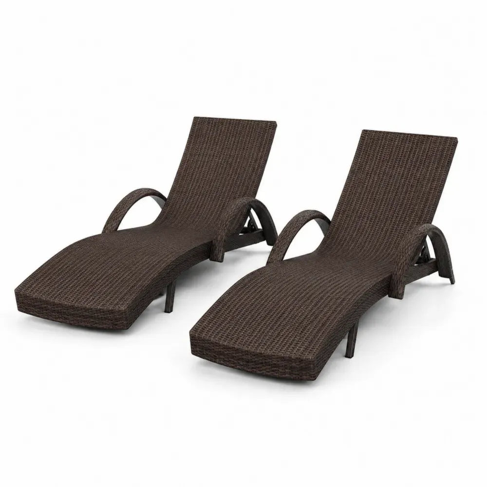 Gartenliegen 2er Set Sonnenliegen aus PE-Rattan pulverbeschichtetem Stahl geschwungen dunkelbraun 198 x 65 x 82 cm