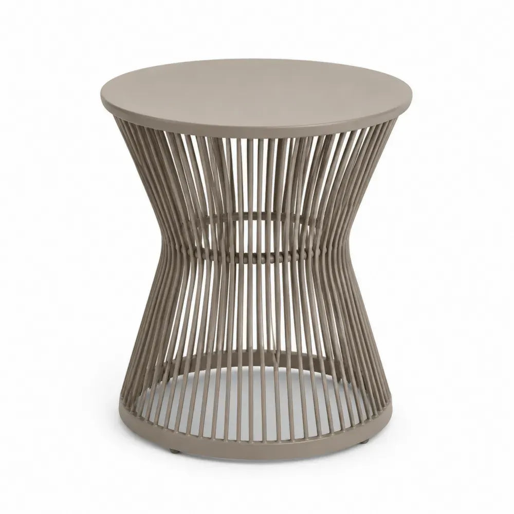 Gartentisch Beistelltisch rund Ø 60 cm Höhe 55 cm Aluminium PE Rattan Taupe