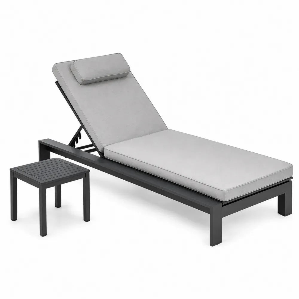 Gartenliege 2-teiliges Set mit Beistelltisch verstellbar Aluminium Polyestergewebe rechteckig grau schwarz 198 x 65 x 35 bis 95 cm