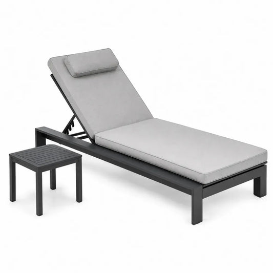 Gartenliege 2-teiliges Set mit Beistelltisch verstellbar Aluminium Polyestergewebe rechteckig grau schwarz 198 x 65 x 35 bis 95 cm