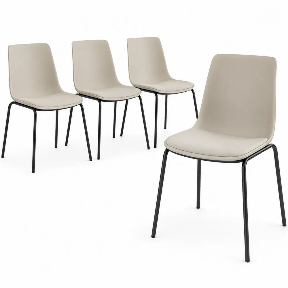 Esszimmerstühle 4er Set Polsterstühle mit Rückenlehne PU-Kunstleder Stahlrohr Beige Schwarz 45 x 52 x 83 cm
