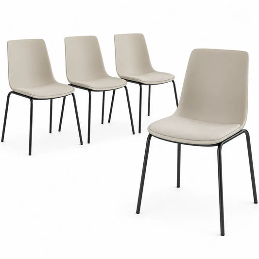 Esszimmerstühle 4er Set Polsterstühle mit Rückenlehne PU-Kunstleder Stahlrohr Beige Schwarz 45 x 52 x 83 cm