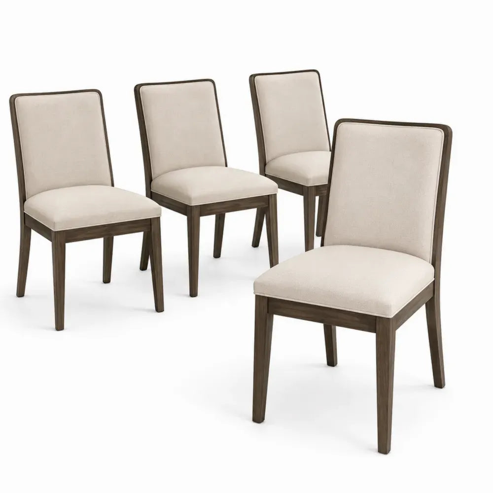 Esszimmerstühle 4er Set Polsterstühle Kautschukholz Polyestergewebe rechteckig Beige Dunkelbraun 46 x 56 x 94 cm