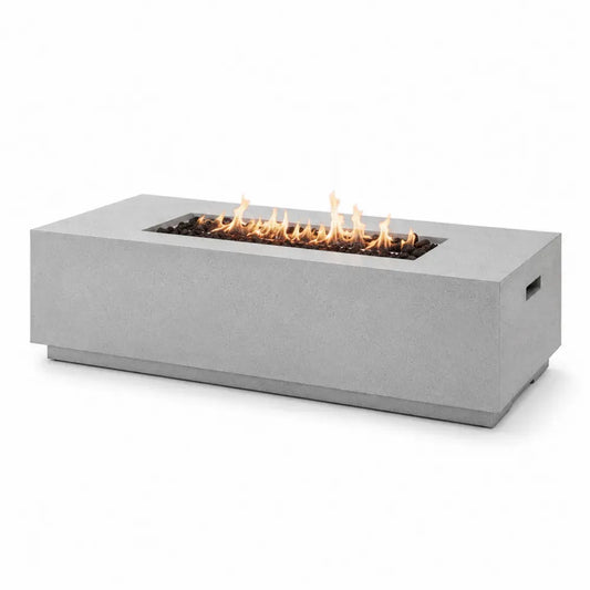 Gas Feuertisch Gartentisch rechteckig 120 x 60 x 35 cm Faserbeton Edelstahl Grau Schwarz