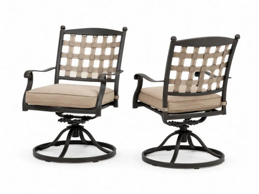 Gartenstühle 2er Set drehbar mit Armlehnen pulverbeschichteter Stahl Polyestergurt beige schwarz 62 x 68 x 91 cm