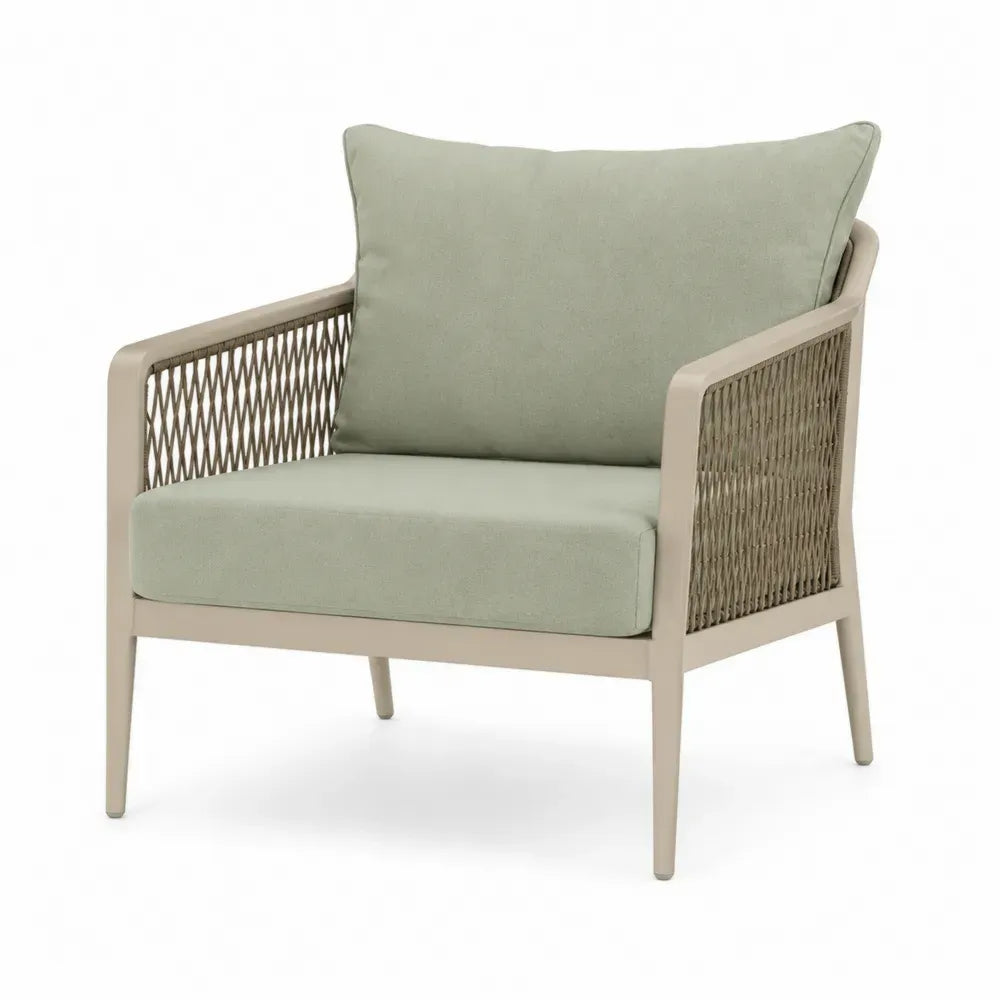 Gartensessel mit Armlehnen und Kissen Aluminium PE-Seil Polyester hellgrün taupe 78 x 75 x 78 cm