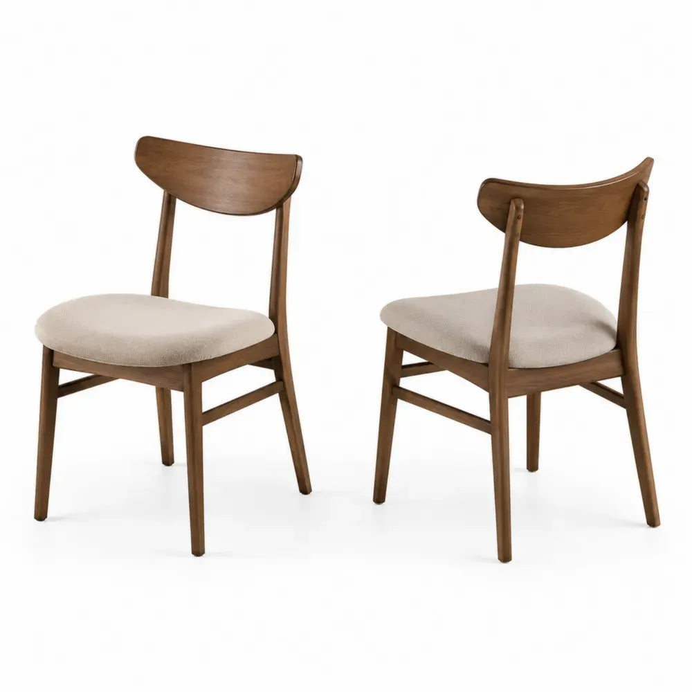 Esszimmerstühle 2er Set gepolstert Kautschukholz Polyestergewebe halbrunde Rückenlehne Braun Beige 45 x 52 x 82 cm