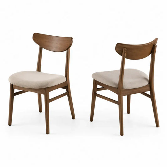 Esszimmerstühle 2er Set gepolstert Kautschukholz Polyestergewebe halbrunde Rückenlehne Braun Beige 45 x 52 x 82 cm