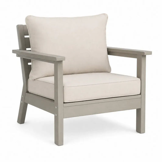 Gartenstuhl mit Armlehnen und Auflagen HDPE Polyestergewebe rechteckig taupe creme 76 x 82 x 88 cm
