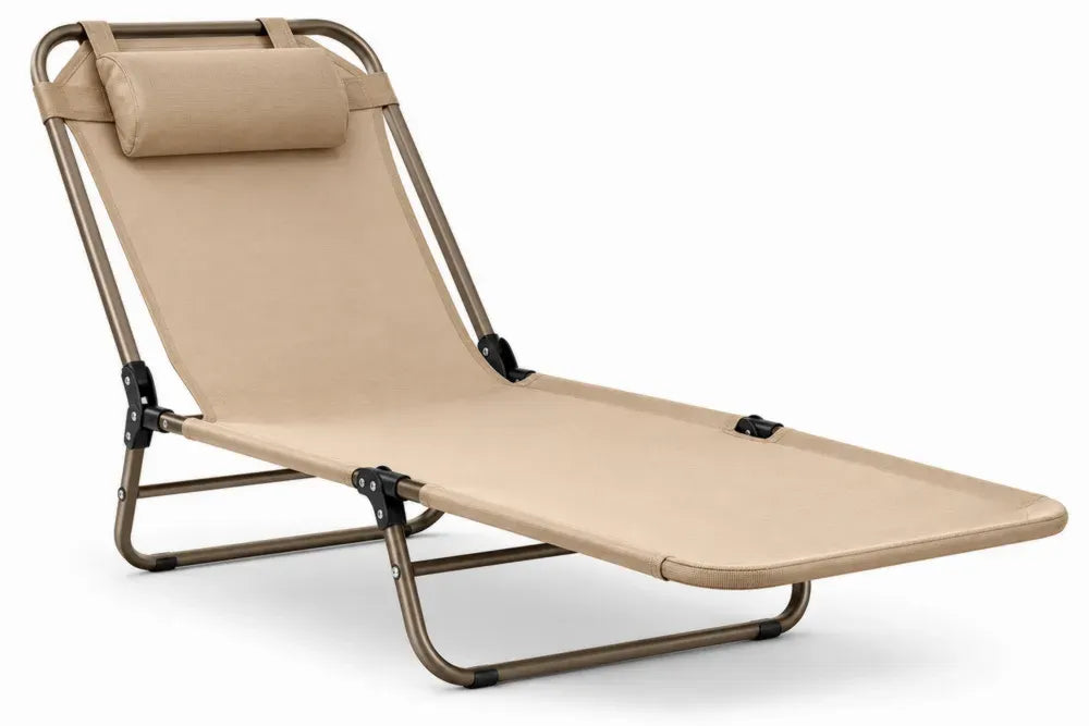 Gartenliege klappbar mit Kopfkissen verstellbarer Rückenlehne Stahl Polyestergewebe beige bronze 190 x 58 x 78 cm