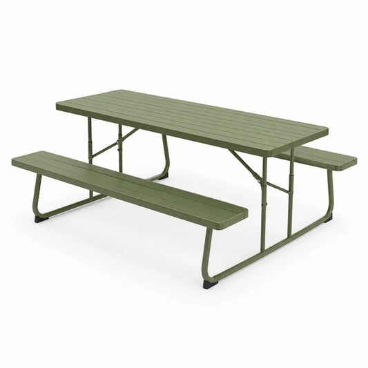 Picknicktisch Set mit 2 Bänken 180 x 145 x 75 cm Aluminium Stahl rechteckig Olivgrün Schwarz