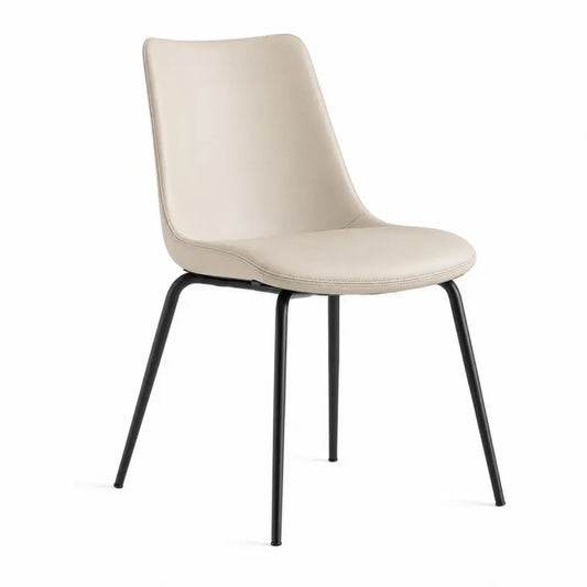Esszimmerstuhl Polsterstuhl mit gebogener Rückenlehne PU Kunstleder Stahl beige schwarz 47 x 55 x 86 cm