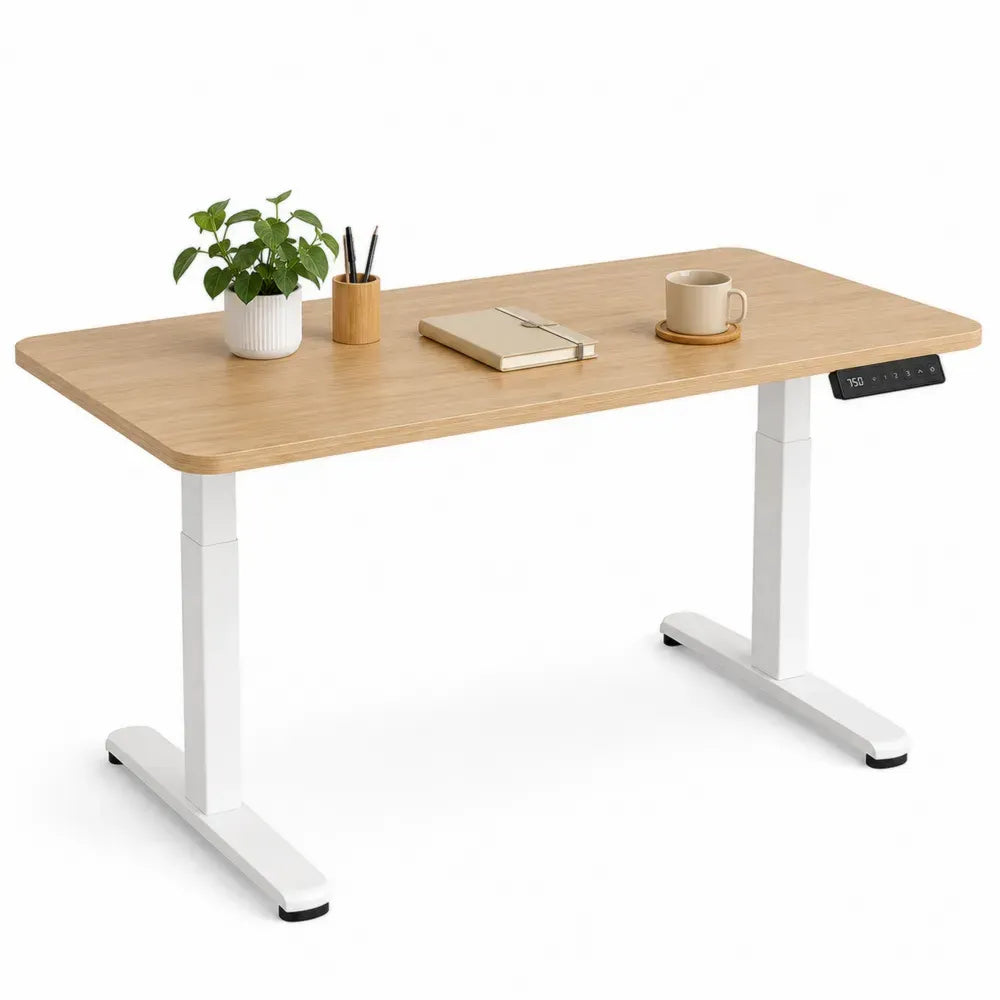 Elektrischer höhenverstellbarer Schreibtisch 160 x 80 x 72-118 cm melaminharzbeschichtete Spanplatte rechteckig Eiche hell Weiß