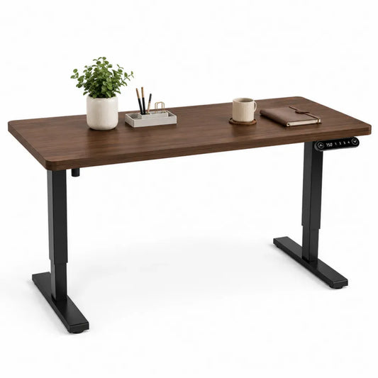 Elektrisch höhenverstellbarer Schreibtisch mit Speicherfunktion MDF Platte Stahlgestell rechteckig Walnussbraun Schwarz 140 x 70 x 72-118 cm