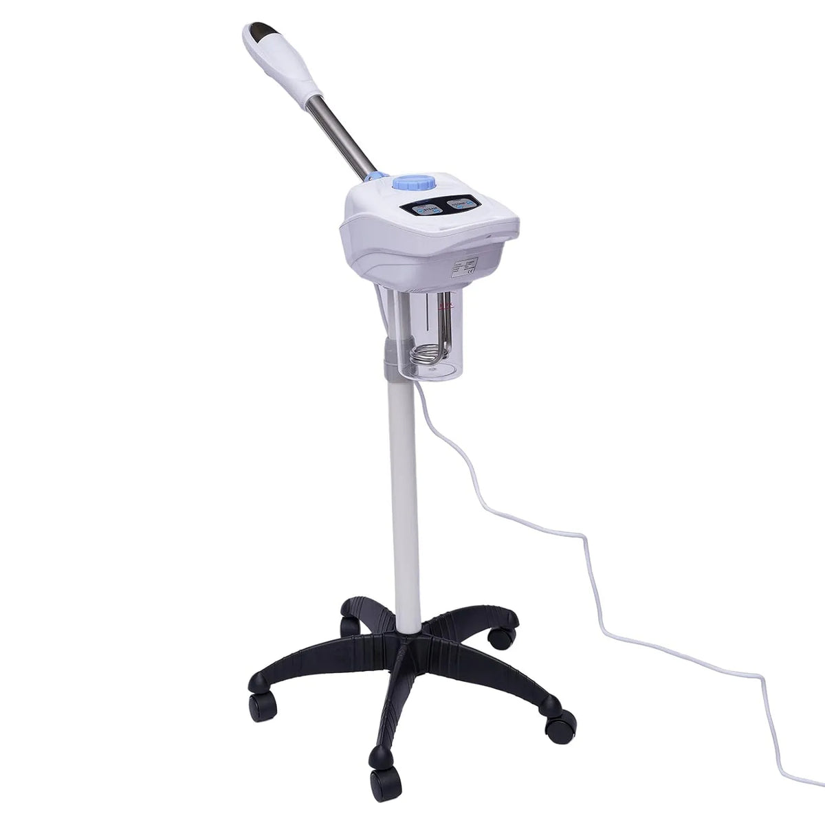 Gesichtsdampfer auf Rädern Digital Bedampfer Gesichtssauna Verdampfe 360 ° Drehbare DüSe für Haushalte Schönheitssalons Spas Weiß